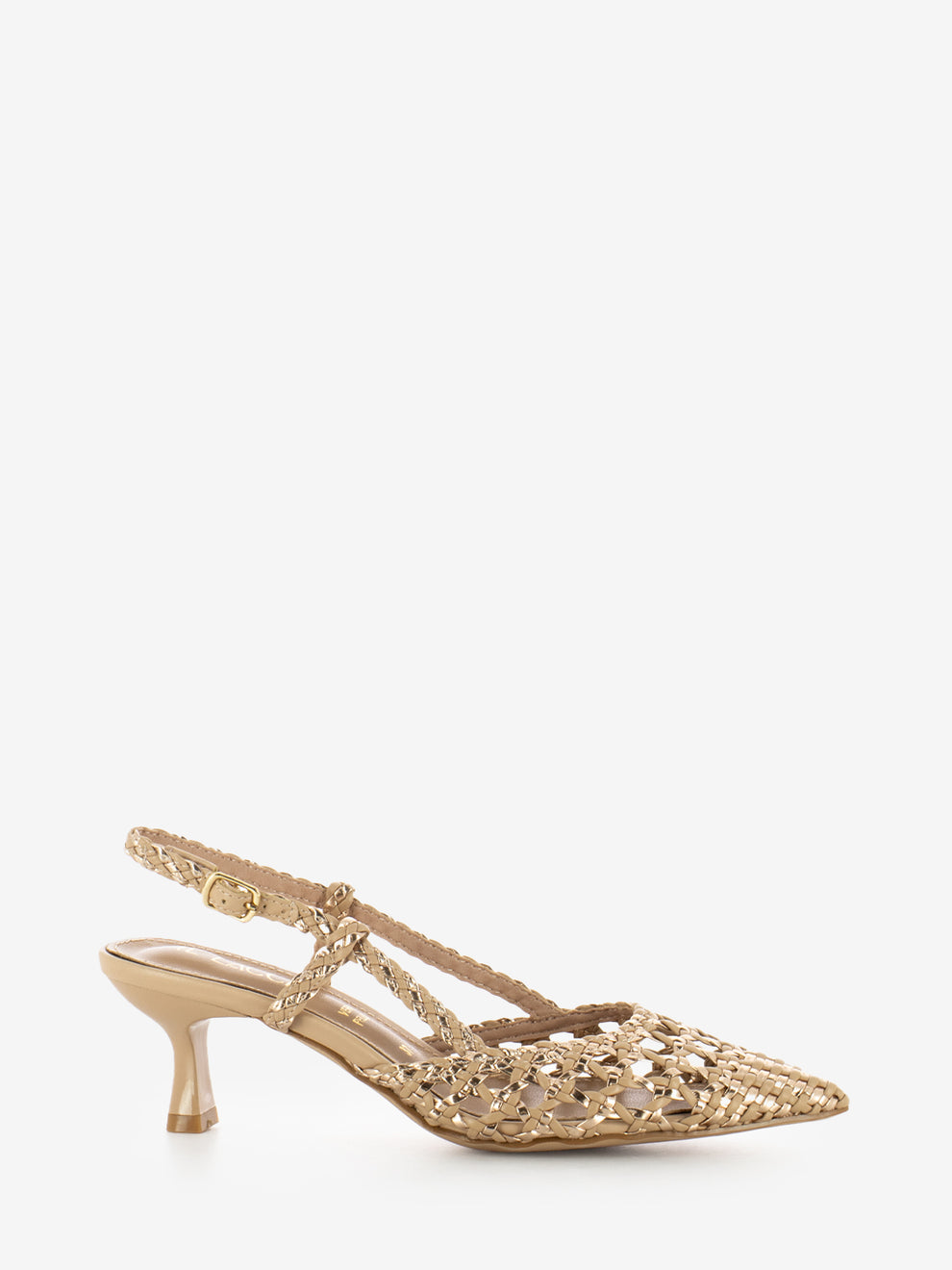 Slingback in pelle intrecciata nude / oro