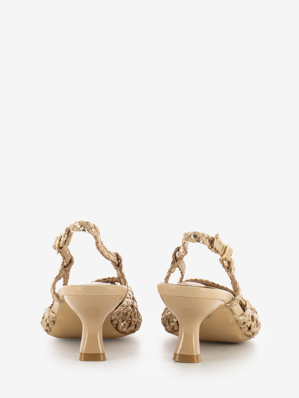 Slingback in pelle intrecciata nude / oro