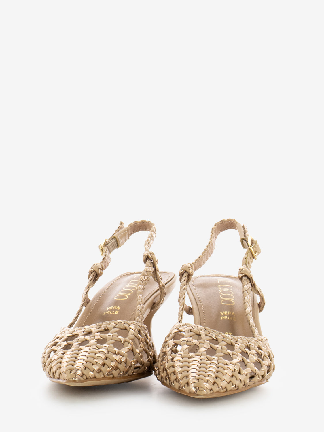 Slingback in pelle intrecciata nude / oro