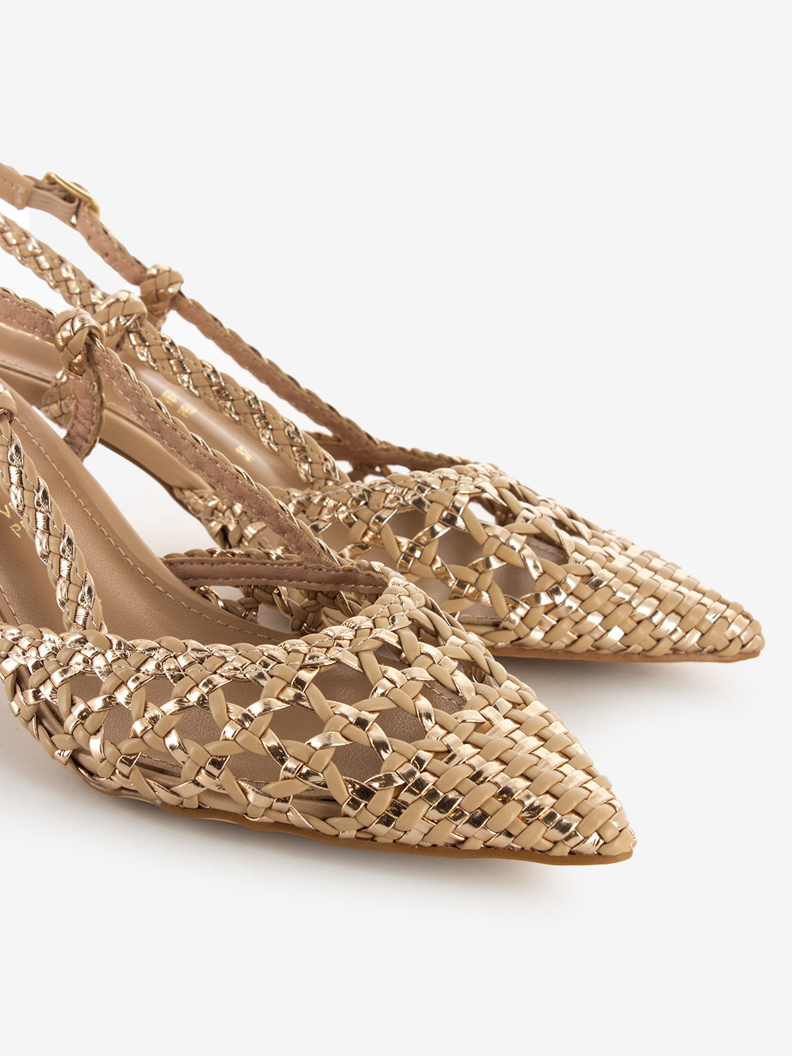 Slingback in pelle intrecciata nude / oro