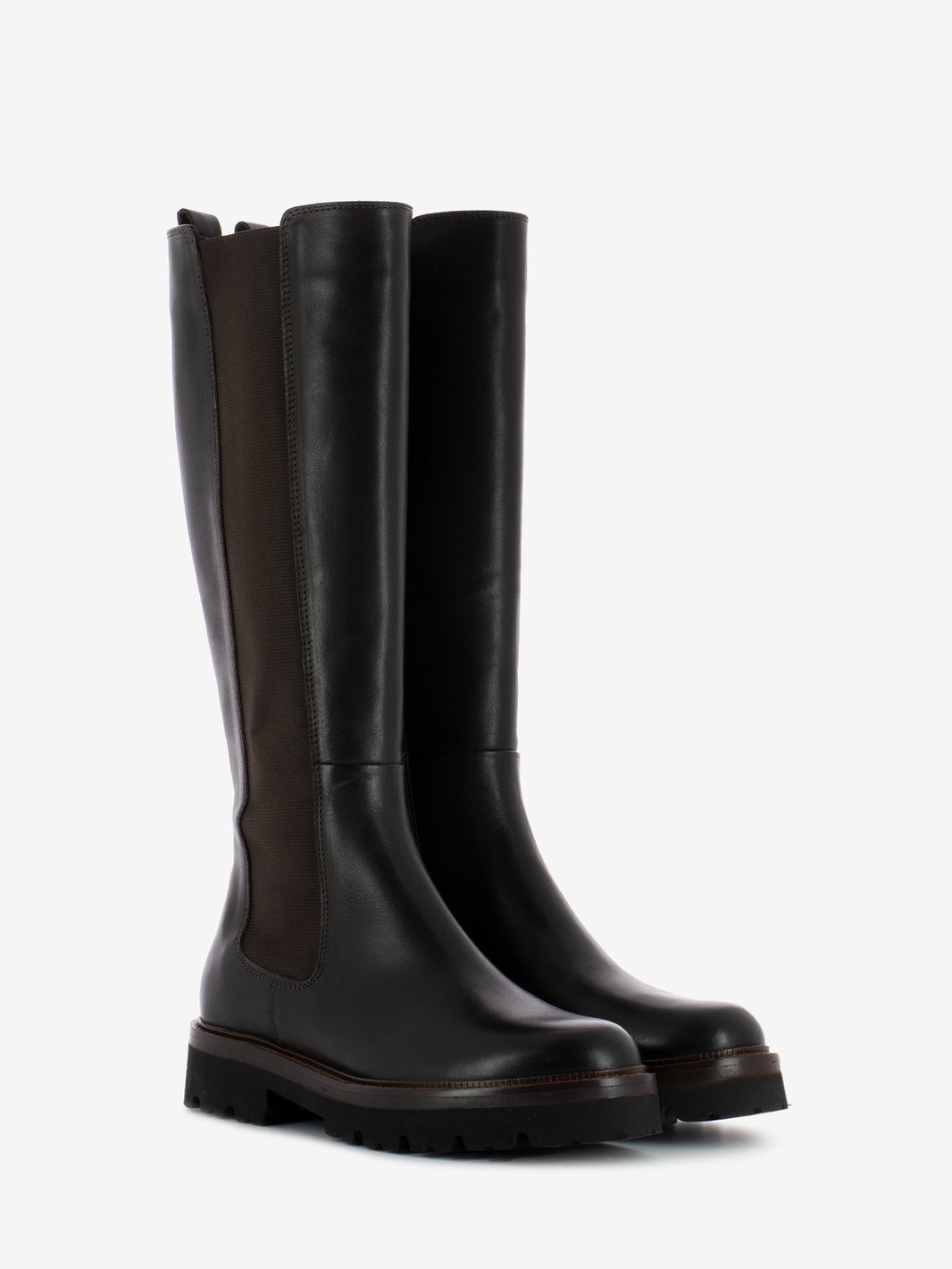 Stivali alti in pelle con elastico marrone