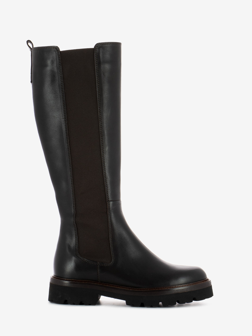 Stivali alti in pelle con elastico marrone