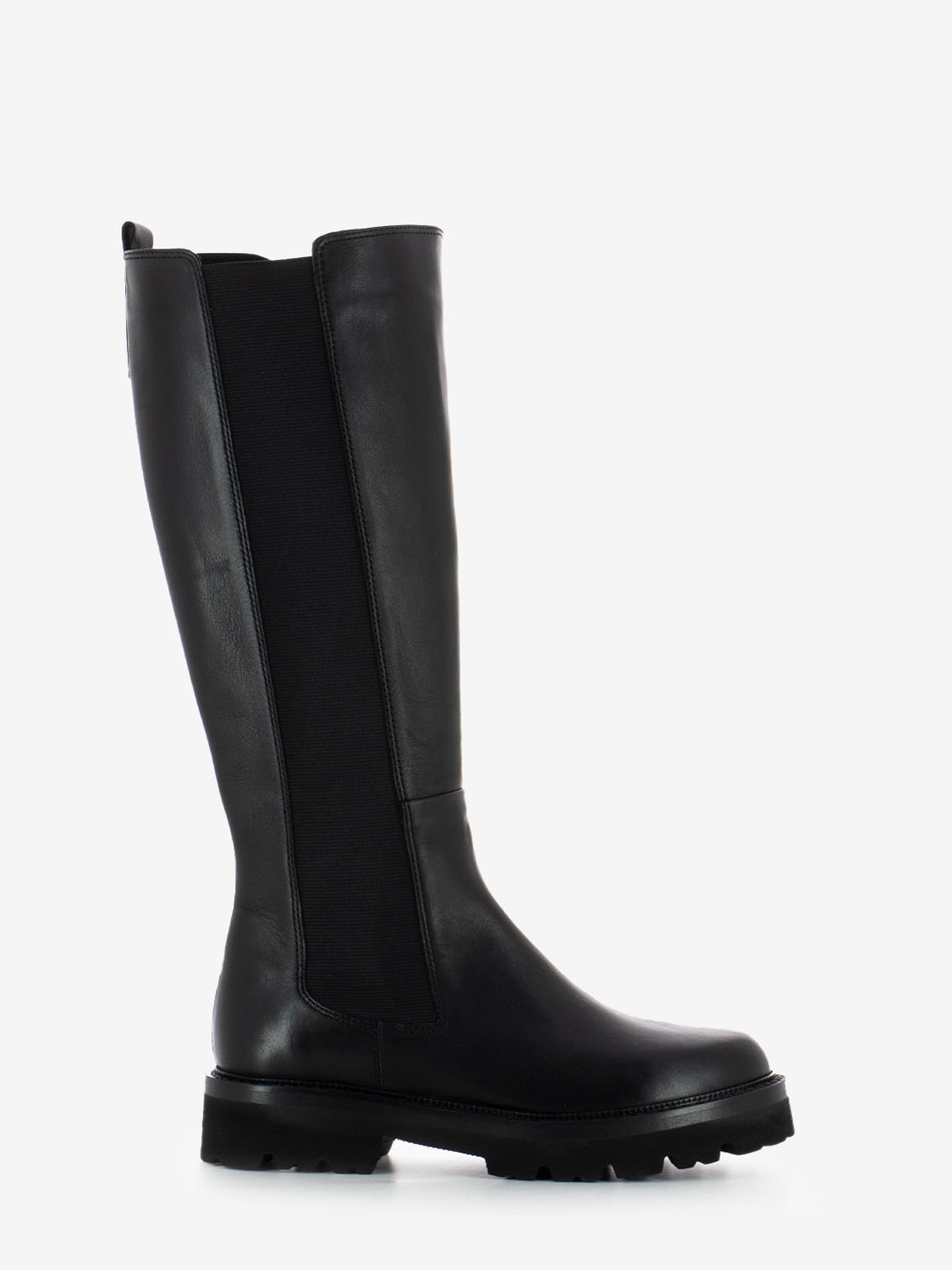 Stivali alti in pelle con elastico nero