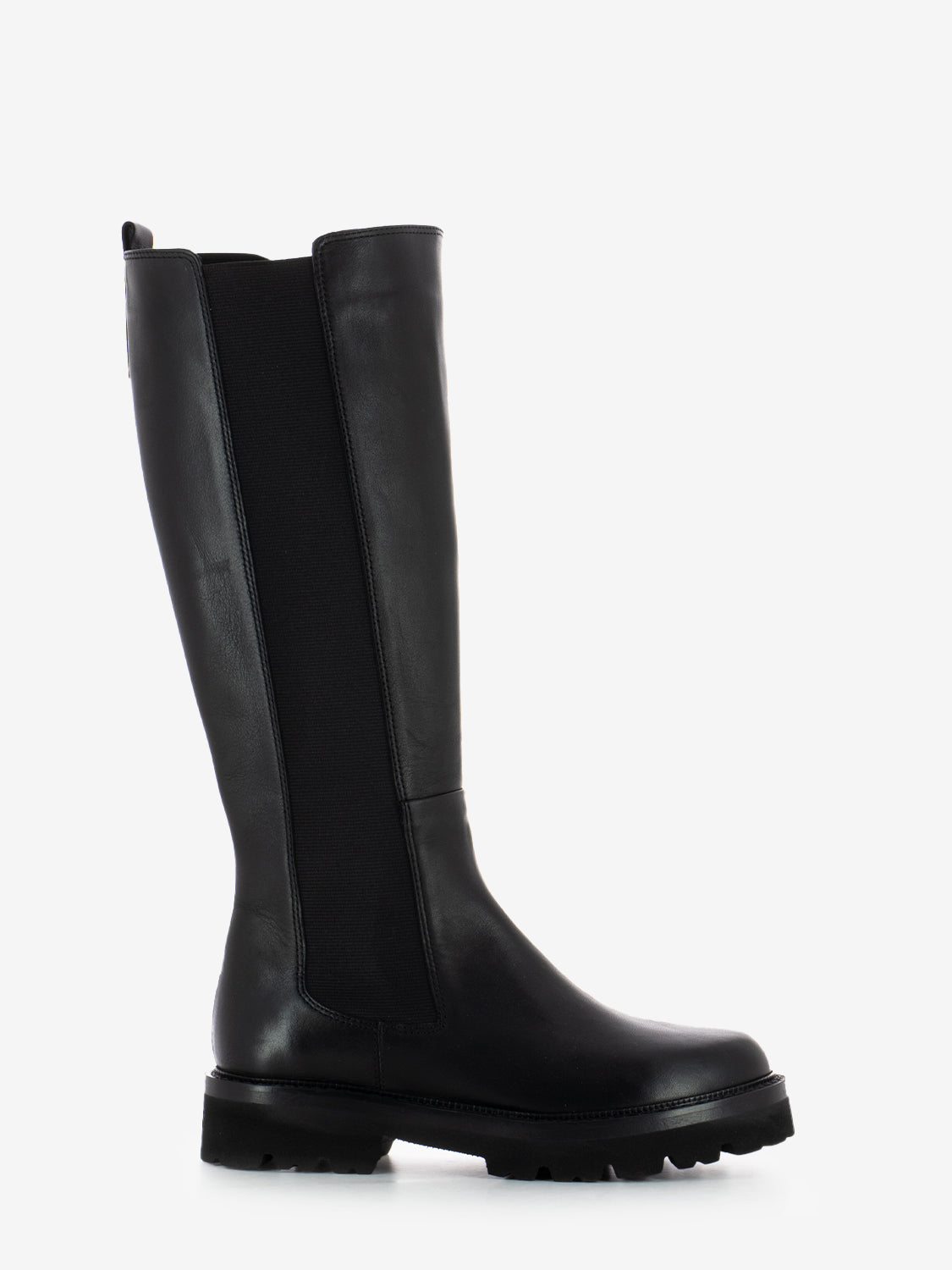 Stivali alti in pelle con elastico nero