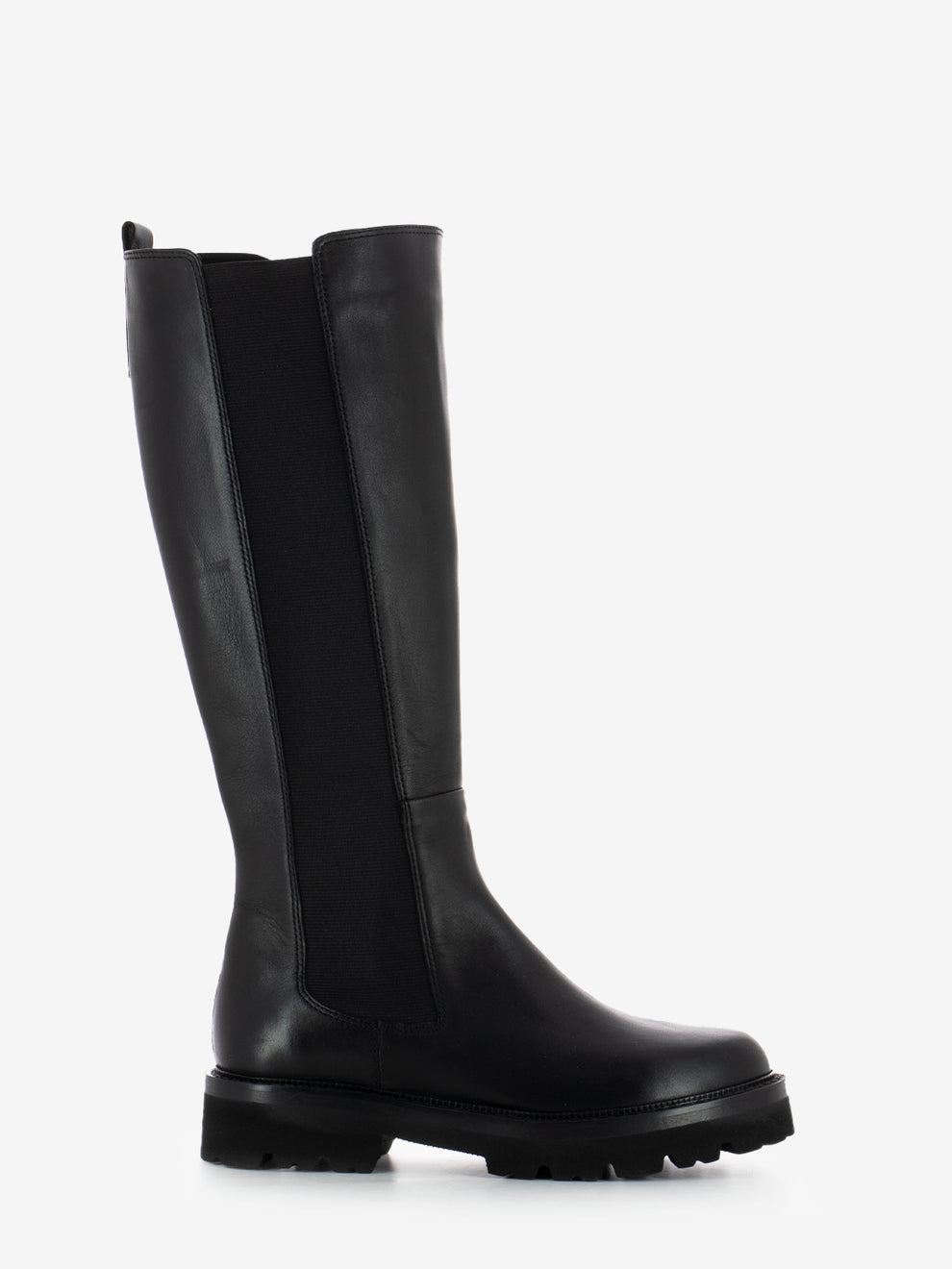 Stivali alti in pelle con elastico nero