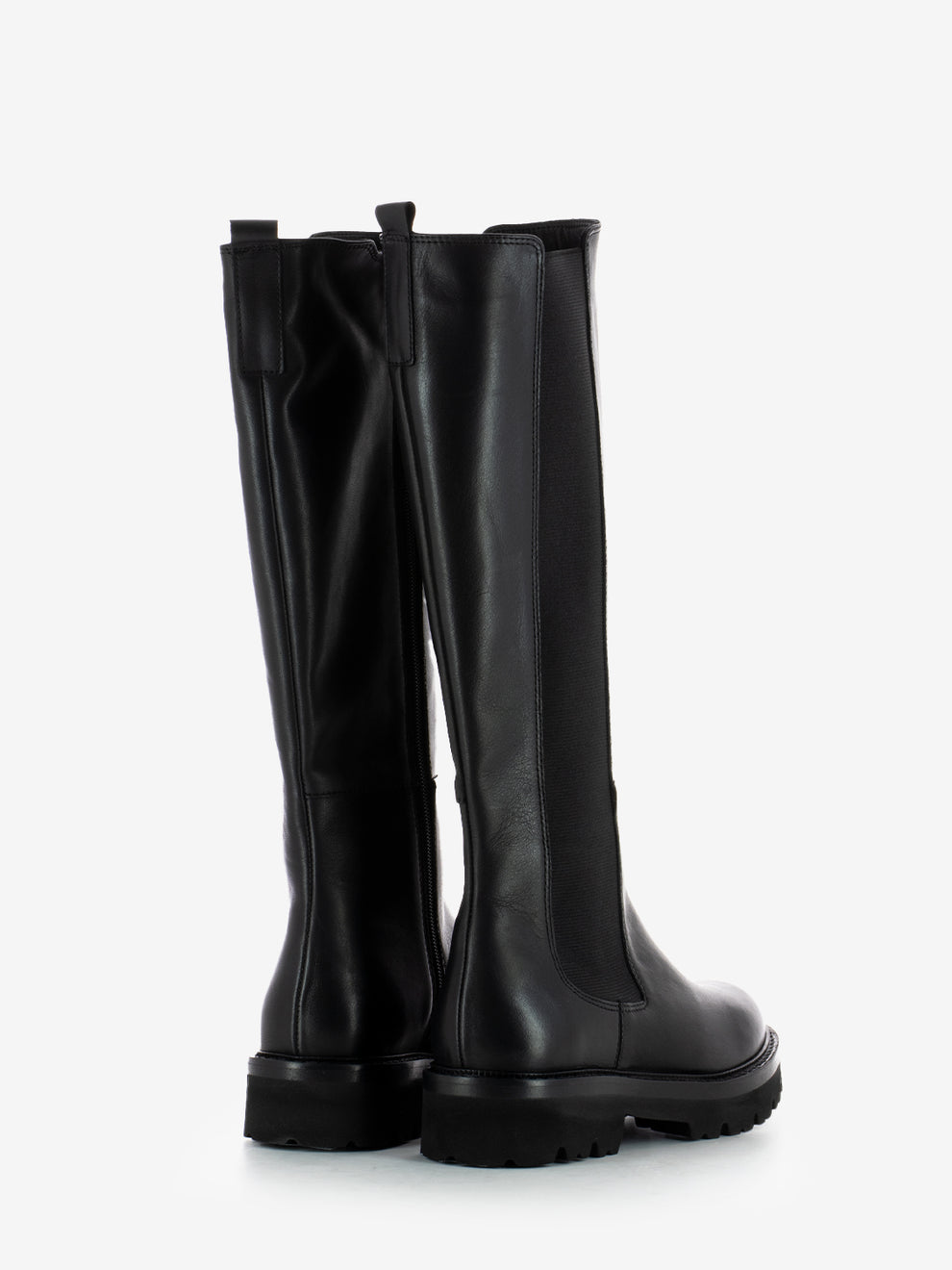 Stivali alti in pelle con elastico nero
