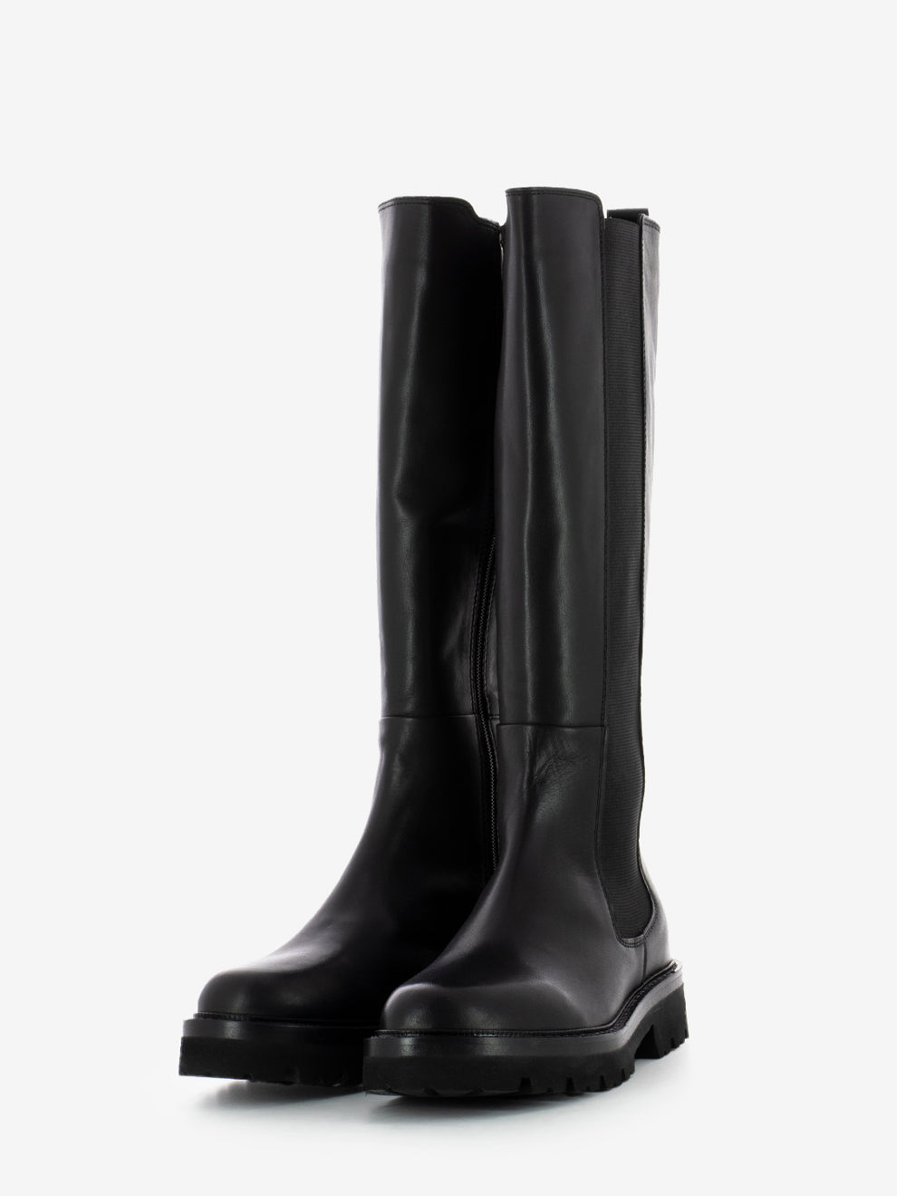 Stivali alti in pelle con elastico nero