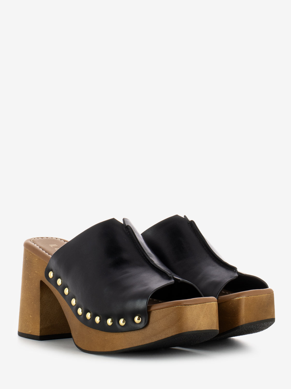Black leather clogs with rivets