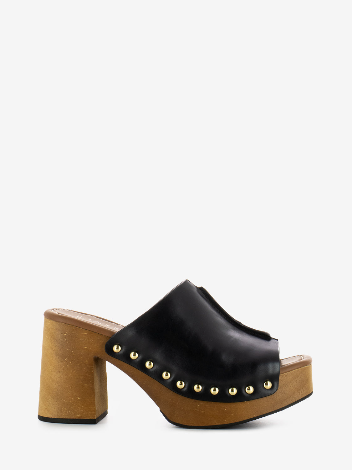 Black leather clogs with rivets