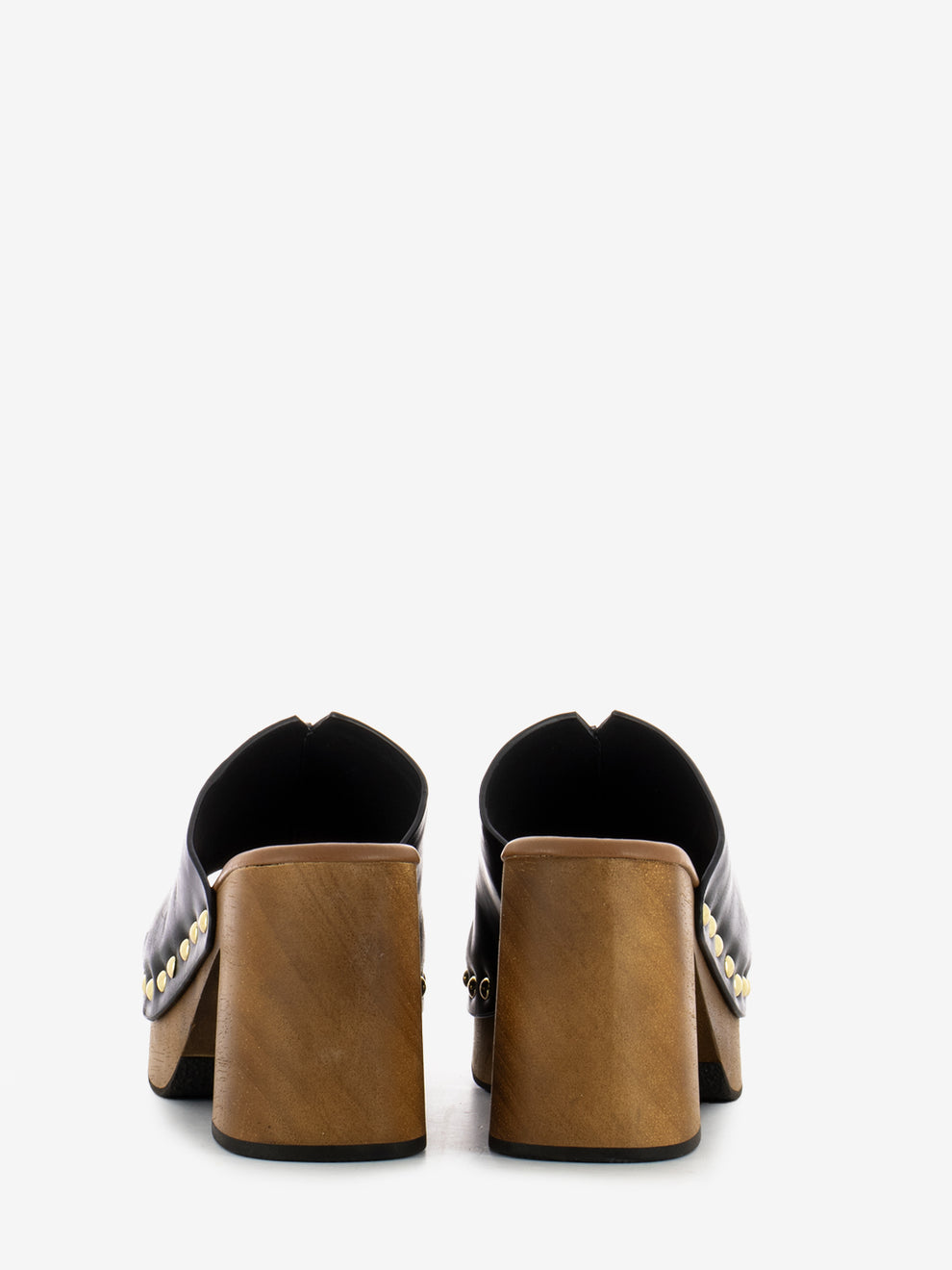 Black leather clogs with rivets