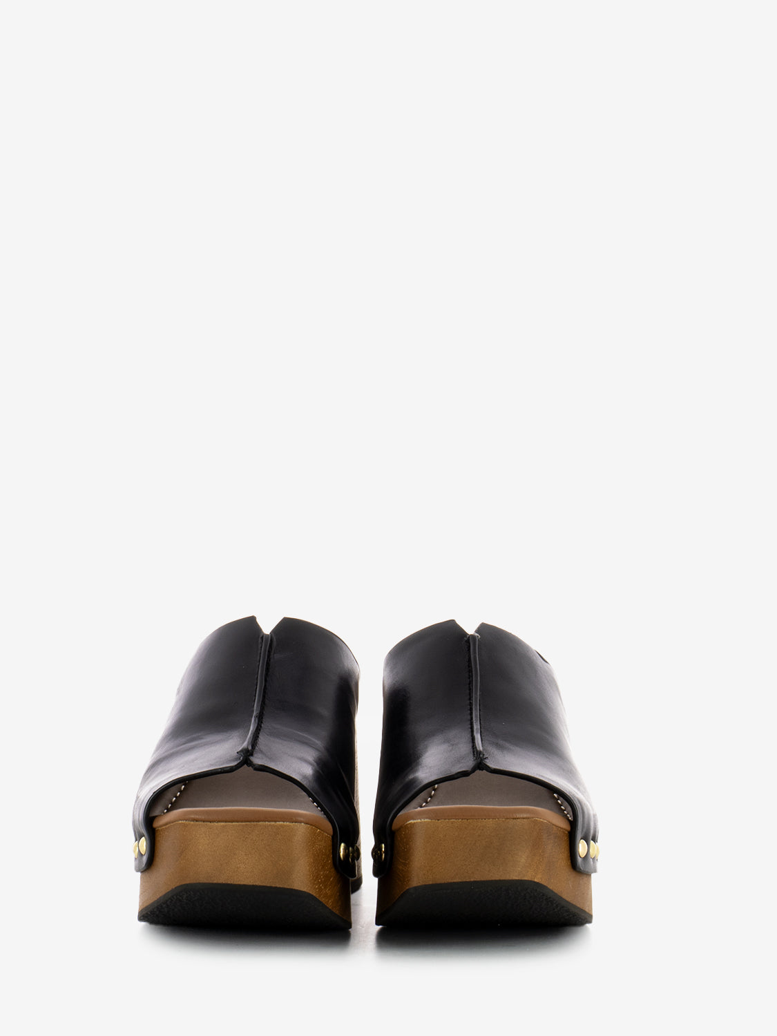 Black leather clogs with rivets