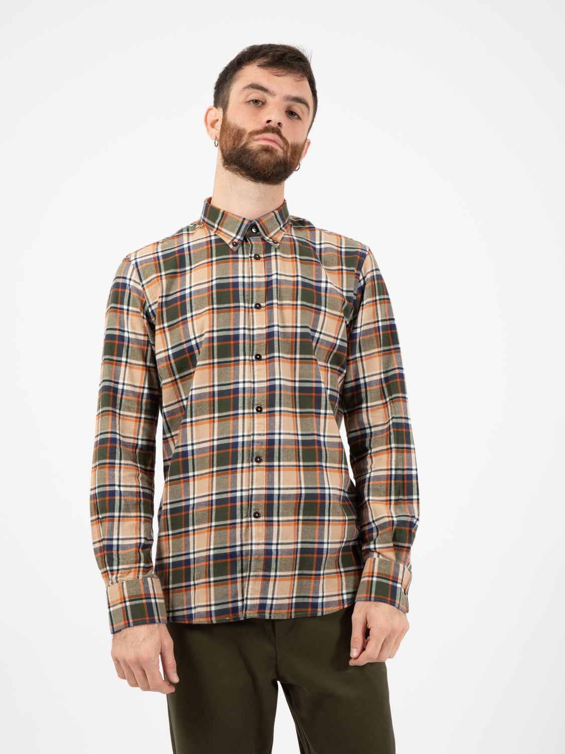 Camicia Heritage button-down flannel green check