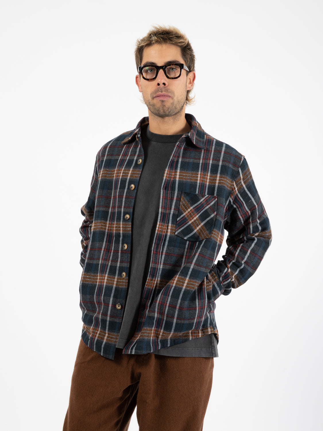Giacca camicia flanella navy check