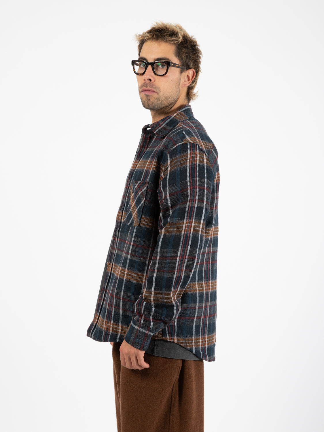Giacca camicia flanella navy check