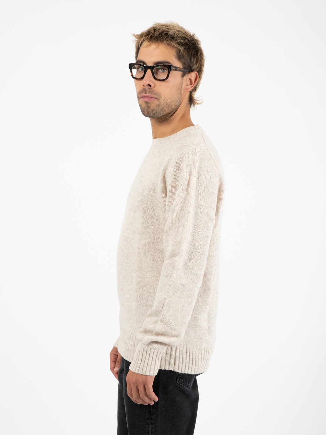 Cream melange crew neck sweater