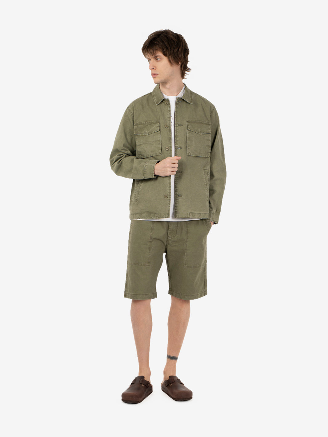 Overshirt cotton slub military green