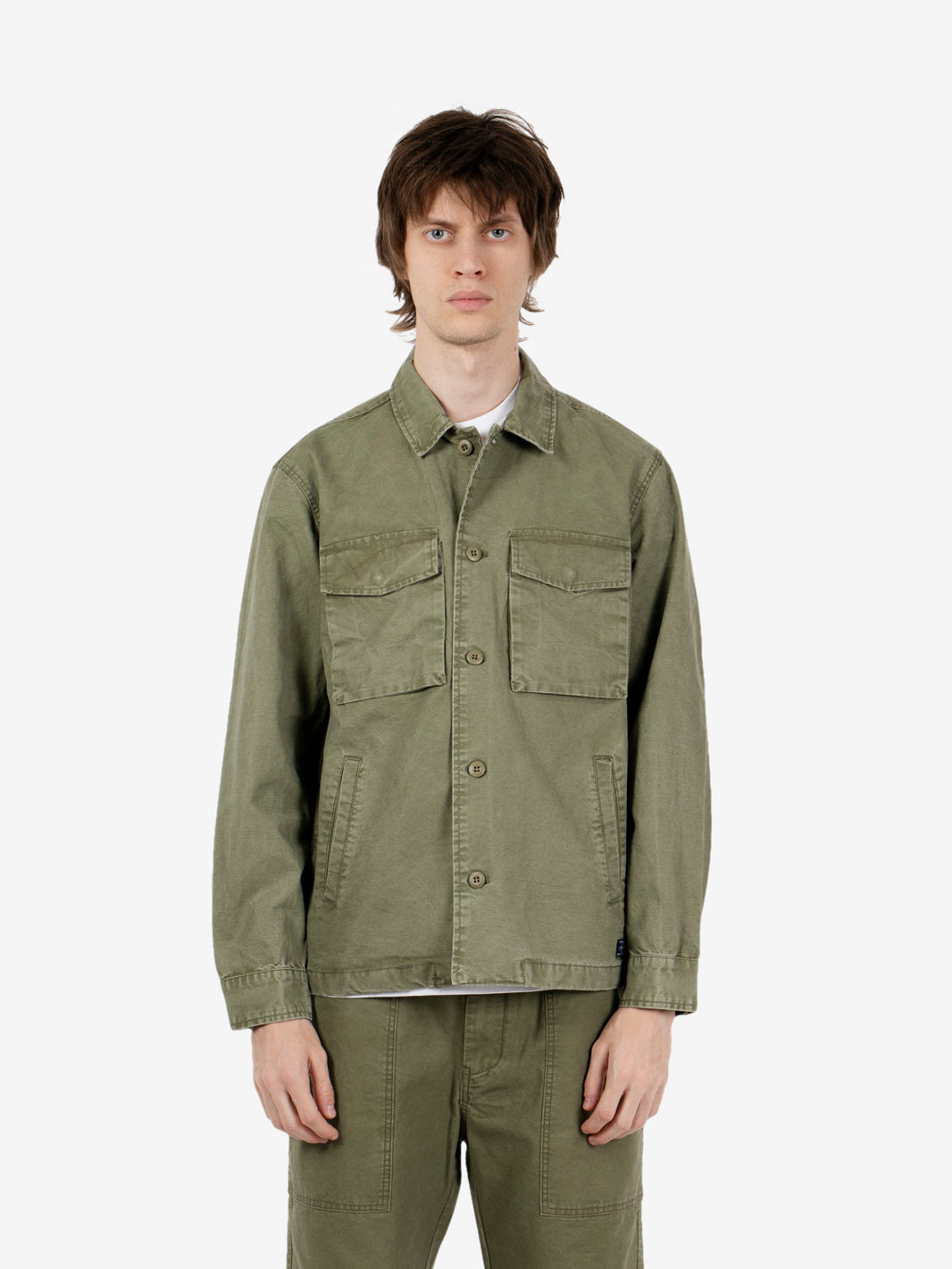 Overshirt cotton slub military green