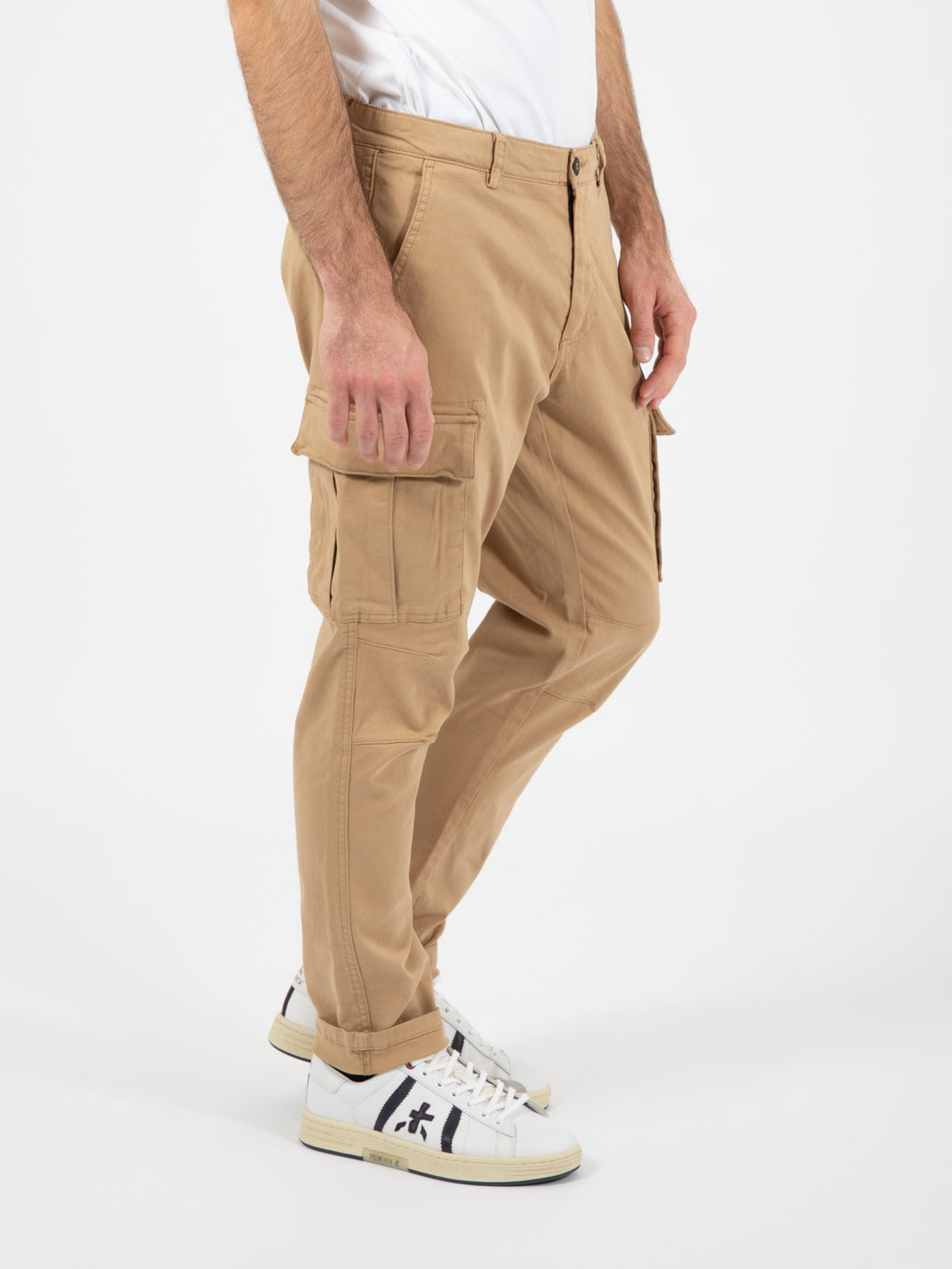 Pantaloni cargo long twill stretch beige