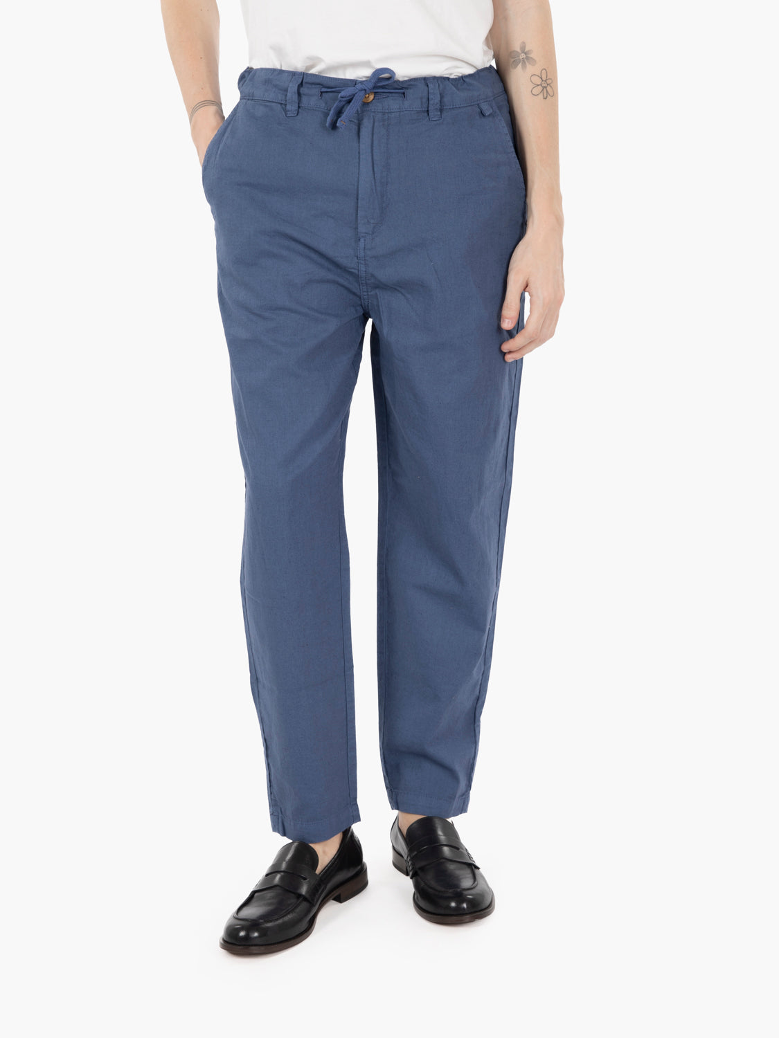 Pantaloni chino mixed linen blu