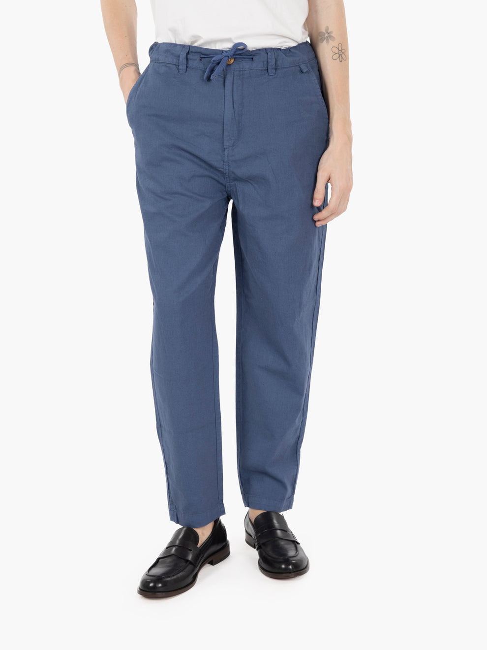 Pantaloni chino mixed linen blu