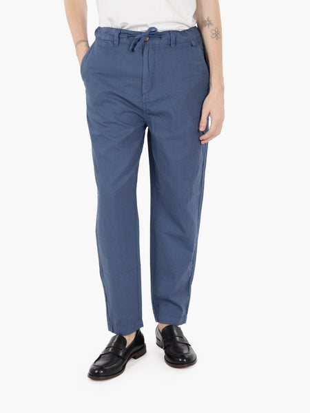 Pantaloni chino mixed linen blu
