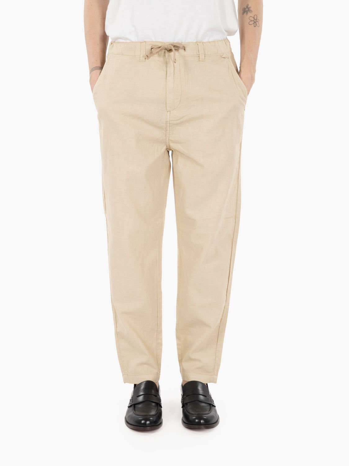 Pantaloni chino mixed linen desert