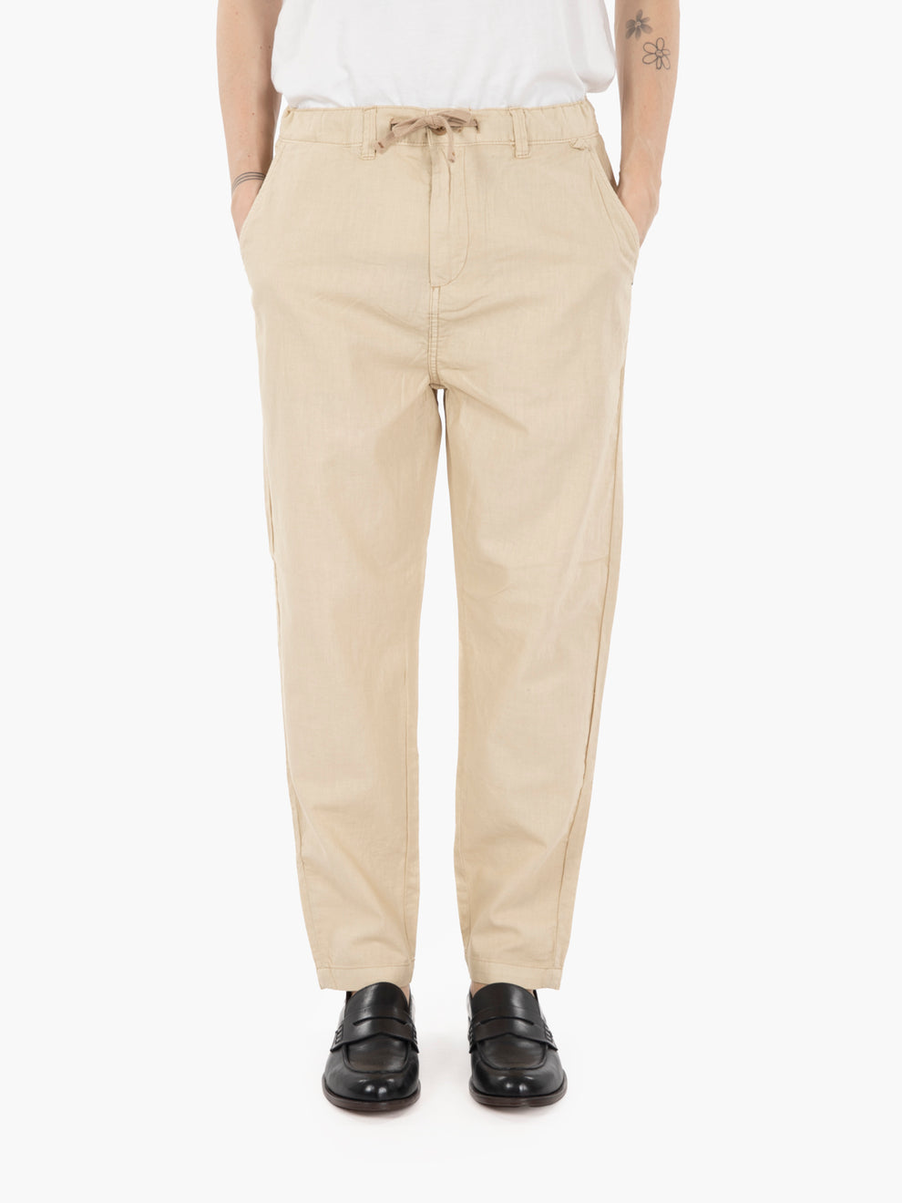 Pantaloni chino mixed linen desert