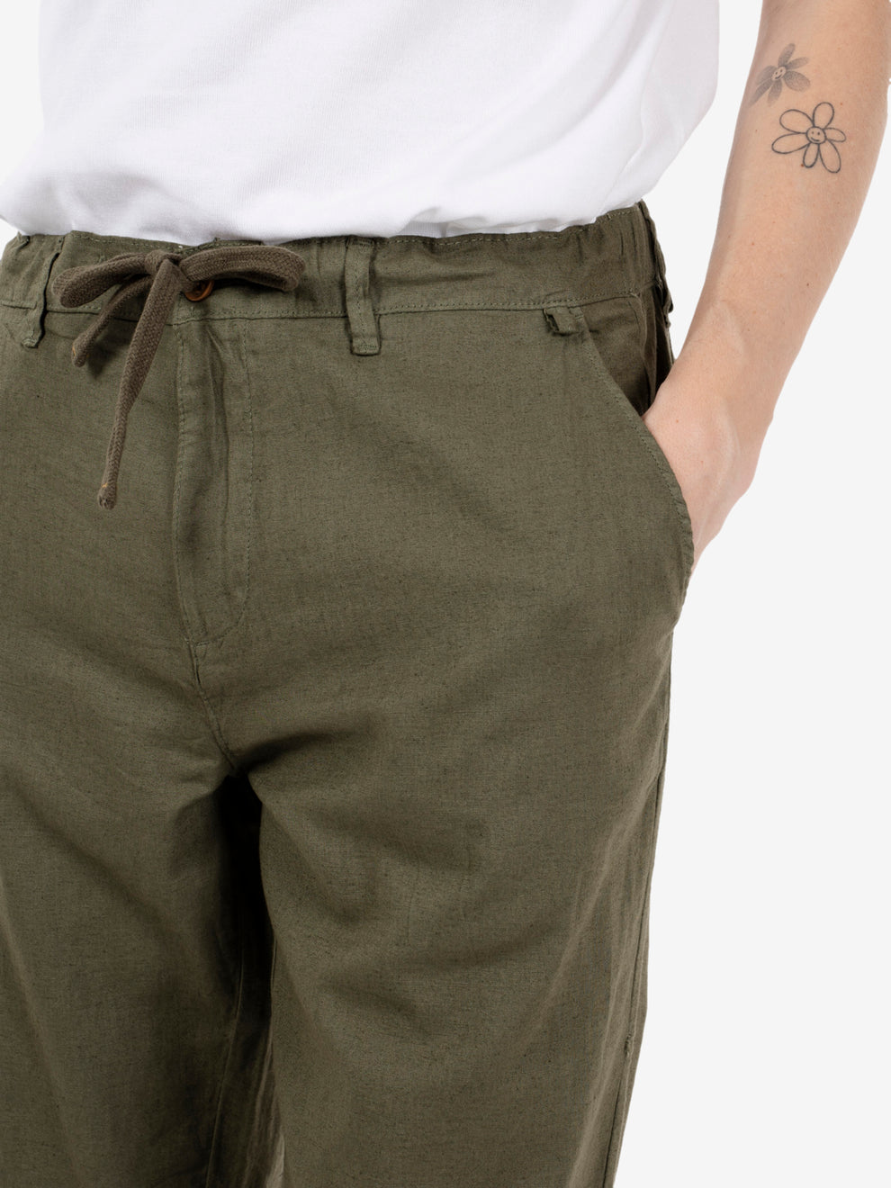 Pantaloni in misto lino army green