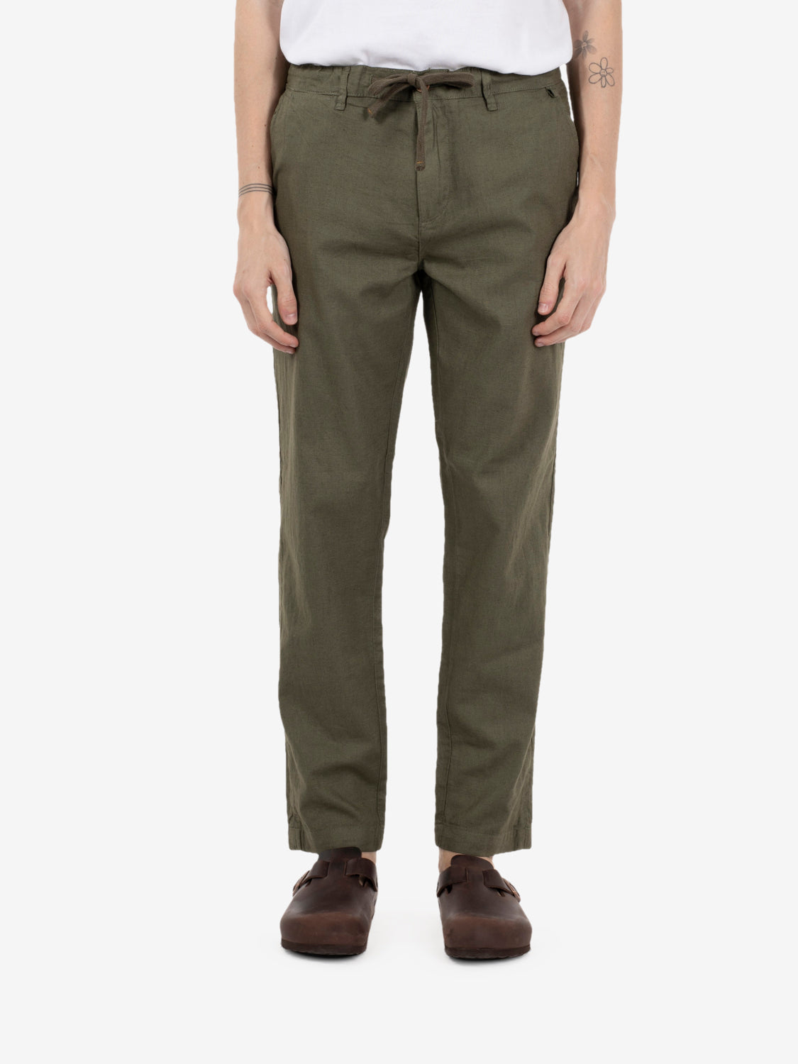 Pantaloni in misto lino army green