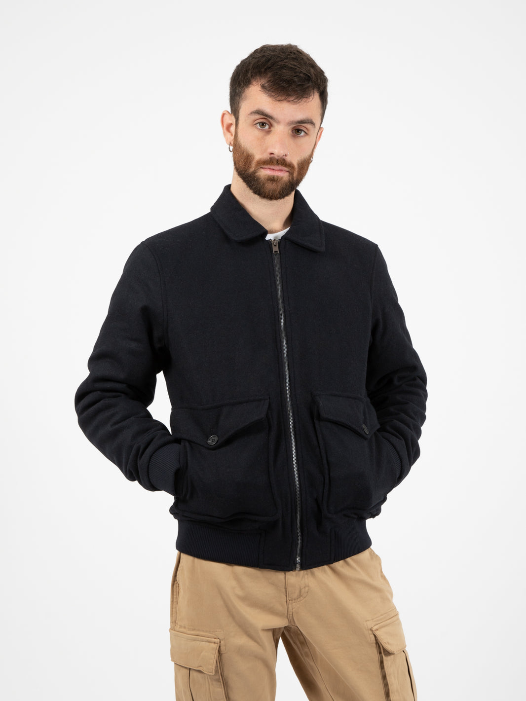 Short Jacket Mixed Wool Navy