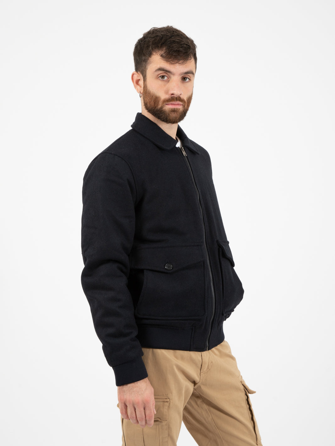 Short Jacket Mixed Wool Navy