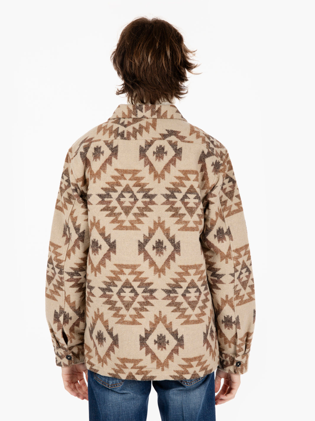 Beige geometric pattern flannel overshirt