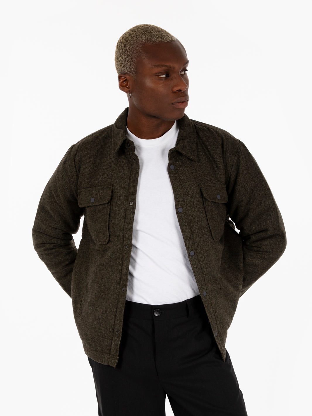 Green wool overshirt