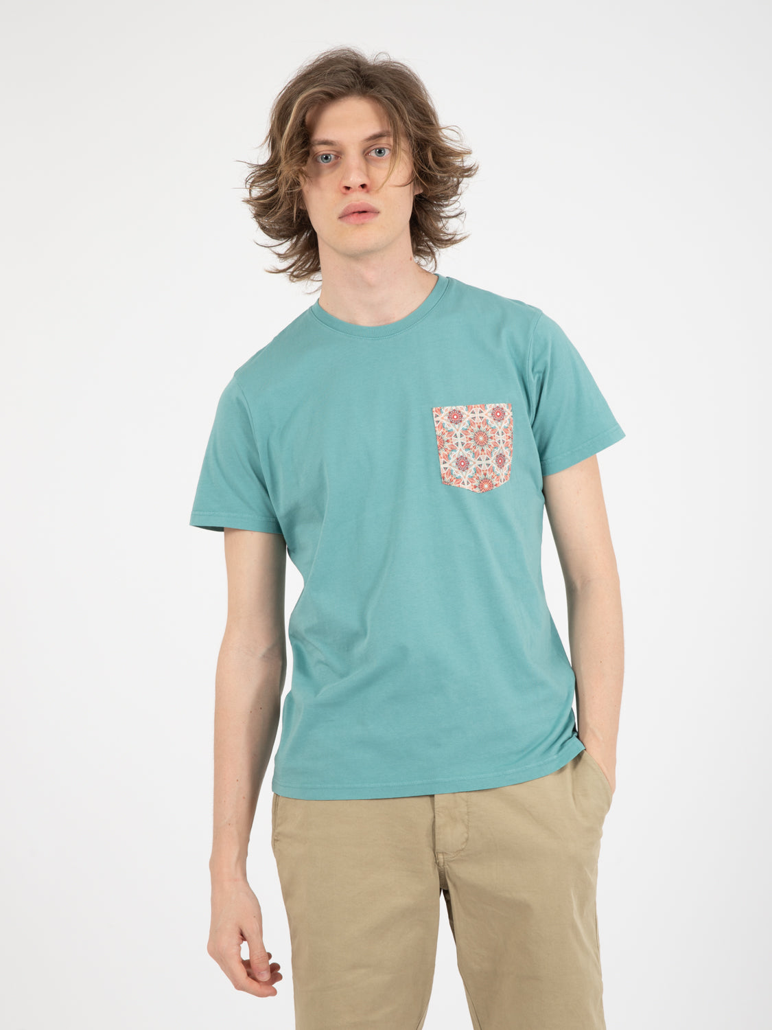 Aqua green patterned pocket T-shirt