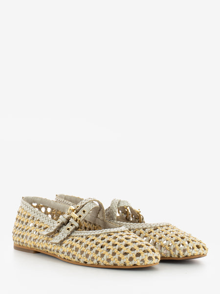 Ballerine a intreccio con fibbie chocolat off white