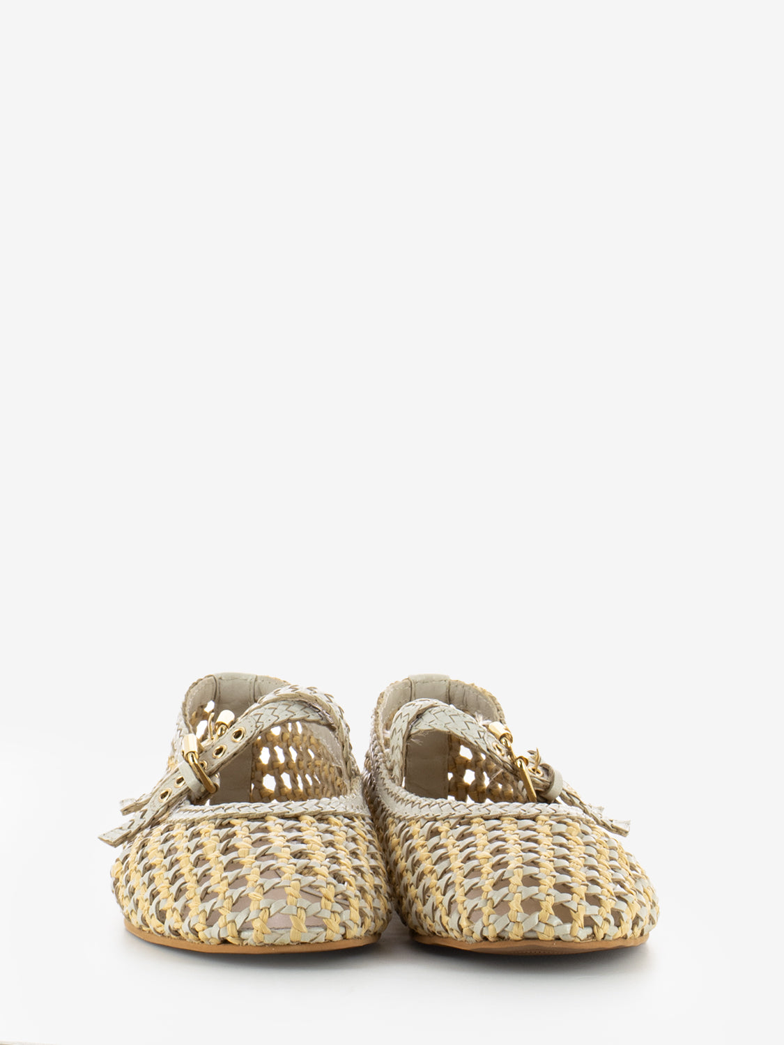 Ballerine a intreccio con fibbie chocolat off white