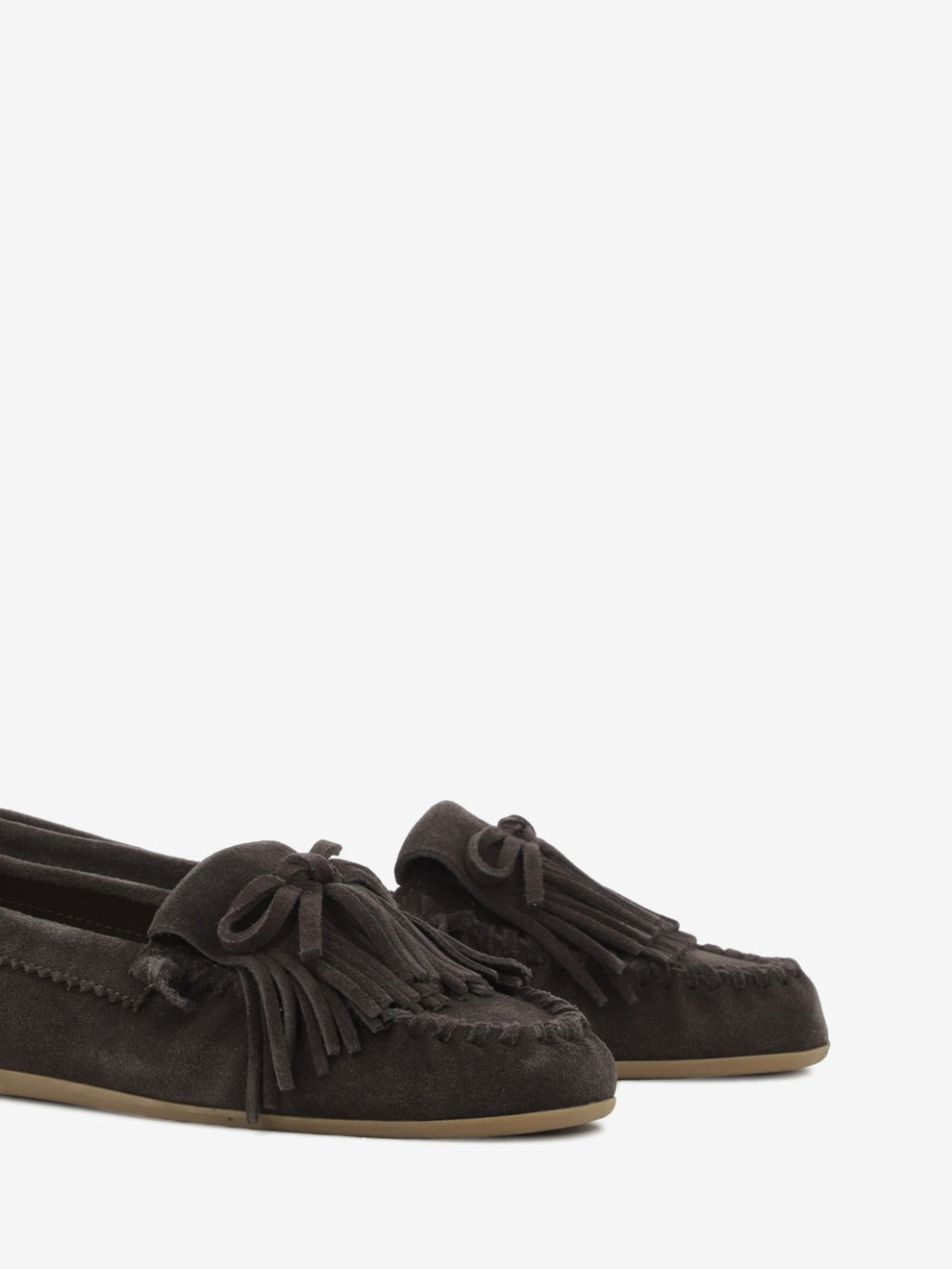 Mocassini in camoscio con frange mogano