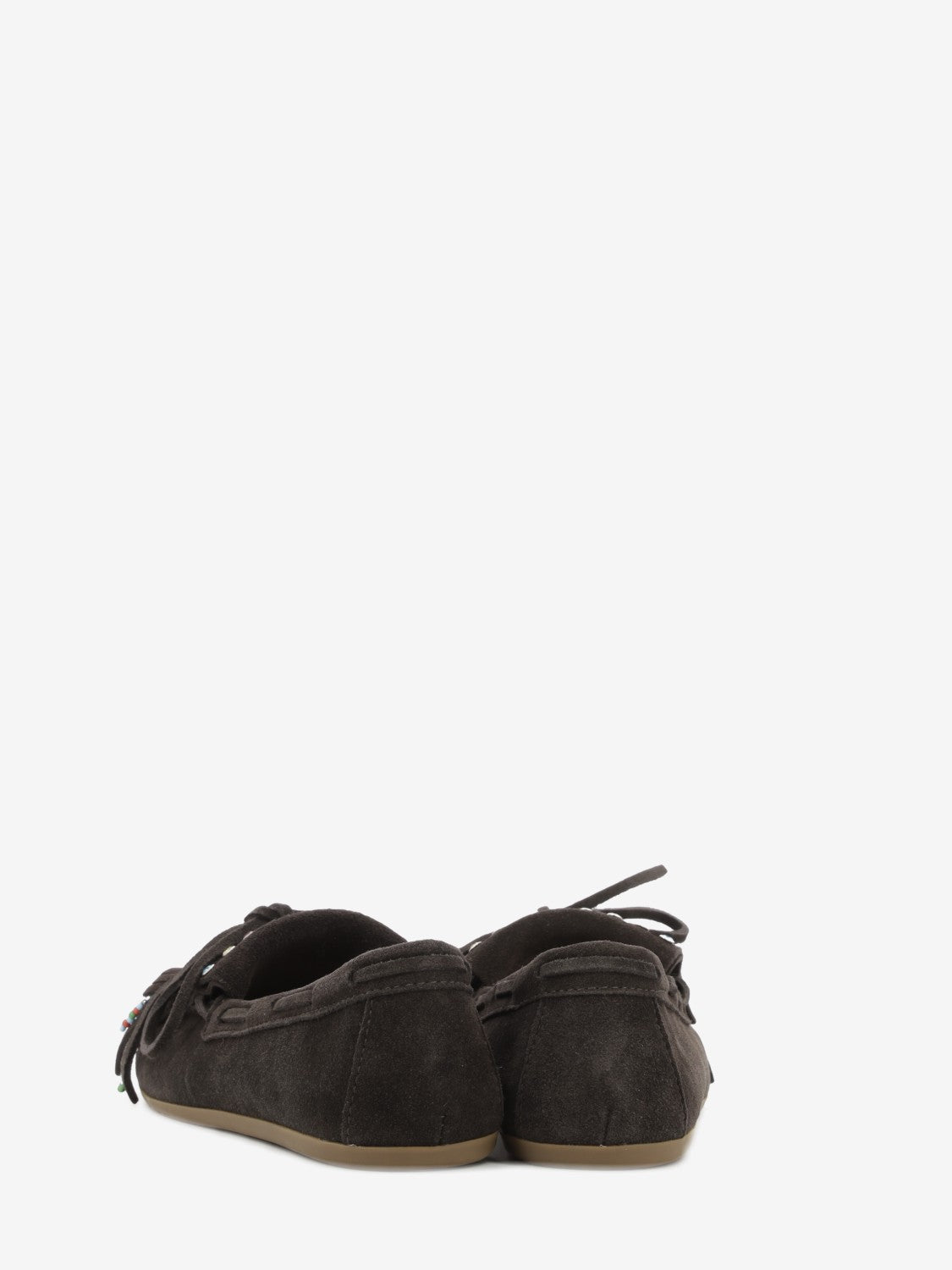 Mocassini in suede con perline mogano