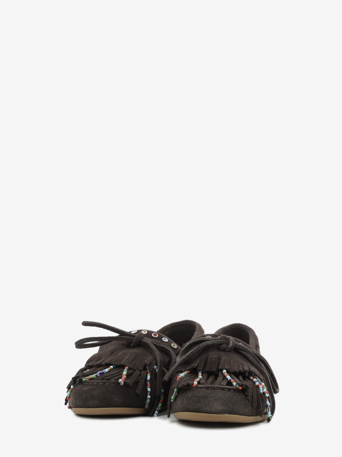 Mocassini in suede con perline mogano