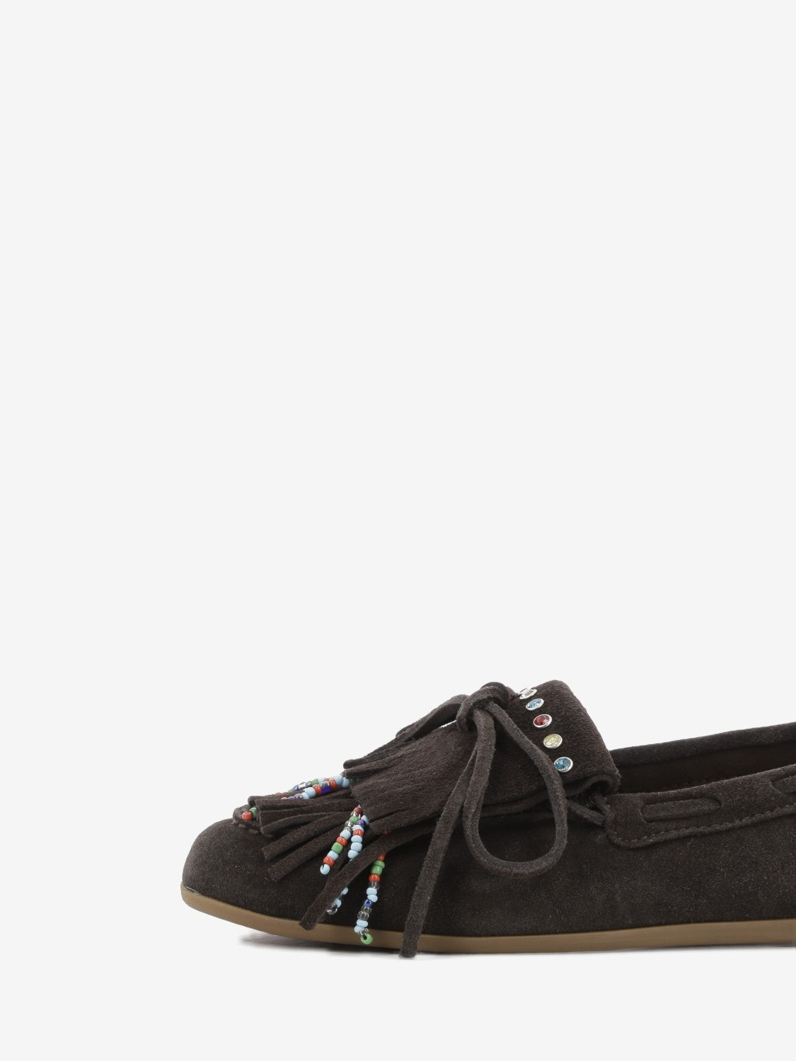 Mocassini in suede con perline mogano
