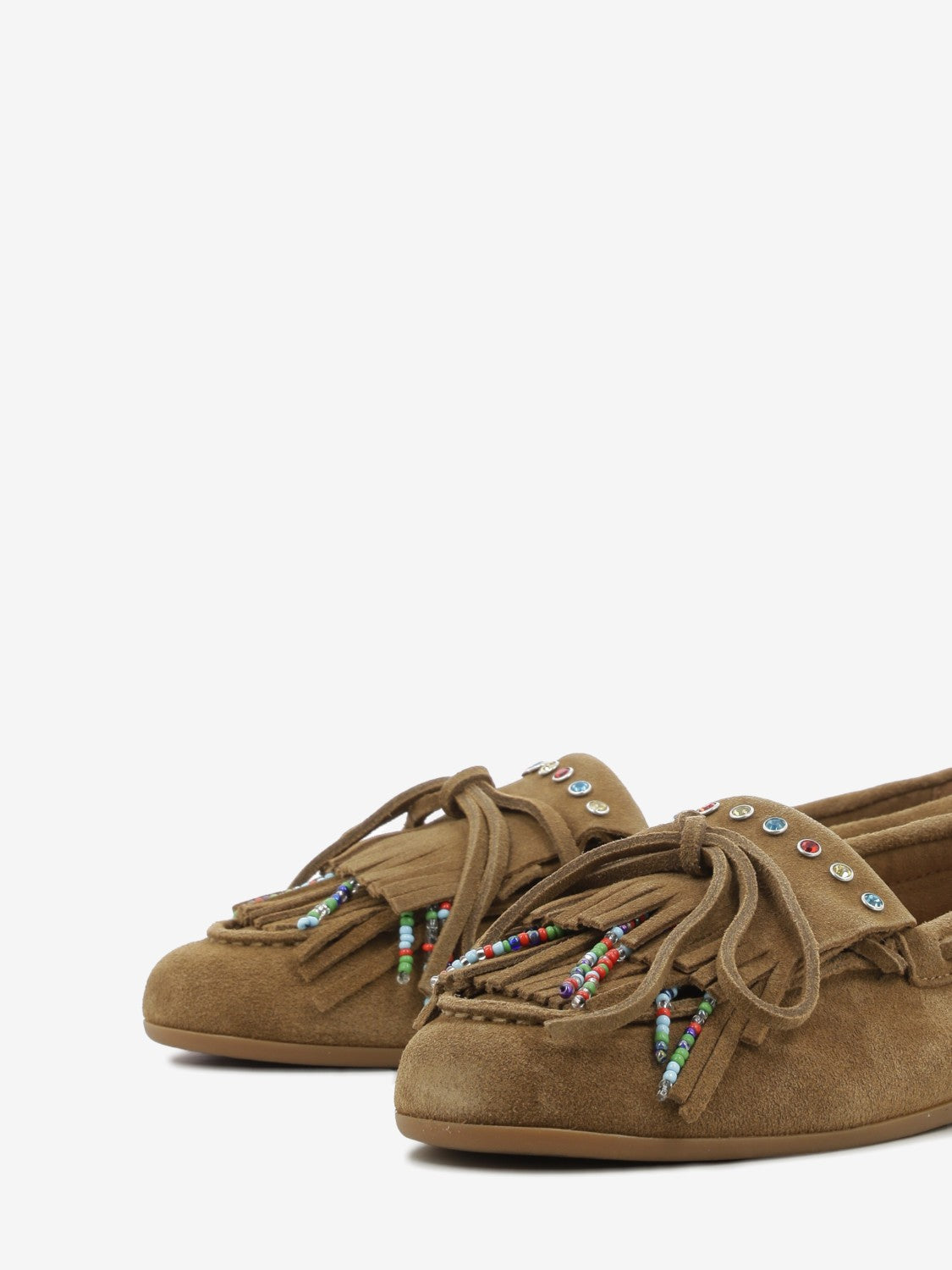 Mocassini in suede con perline sigaro