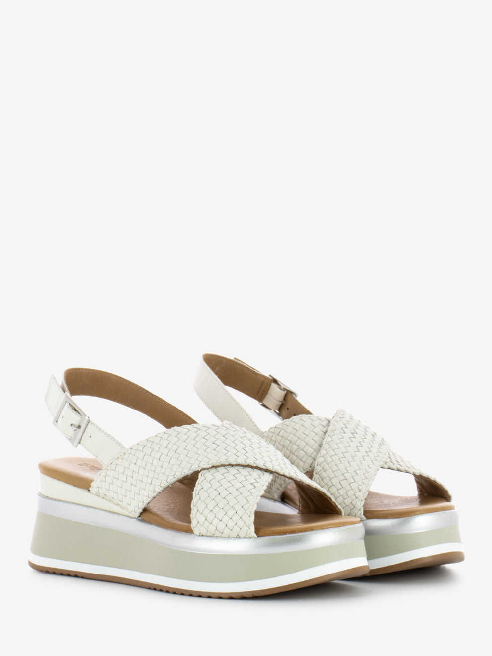 Sandali fasce intrecciate crema