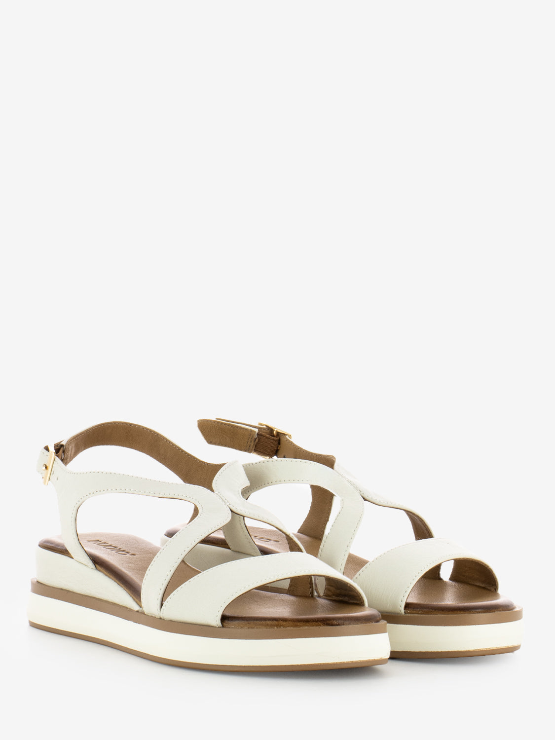 Sandali in pelle con zeppa crema