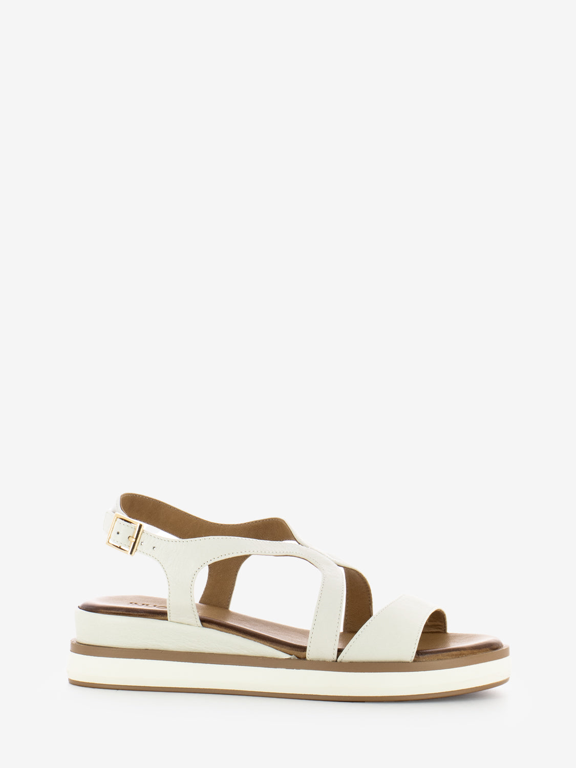 Sandali in pelle con zeppa crema