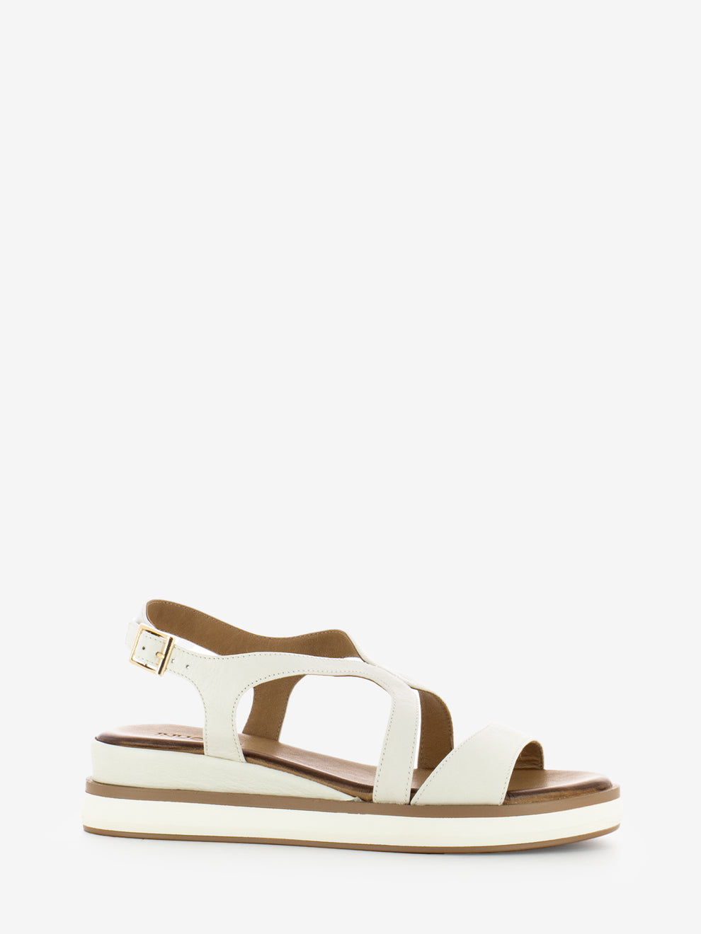 Sandali in pelle con zeppa crema