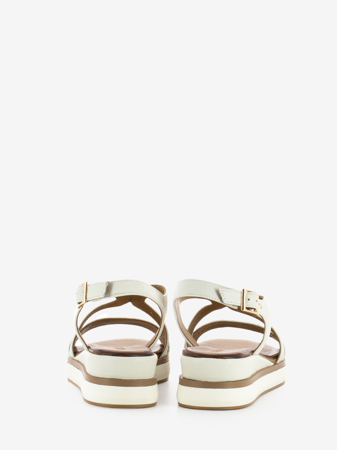Sandali in pelle con zeppa crema
