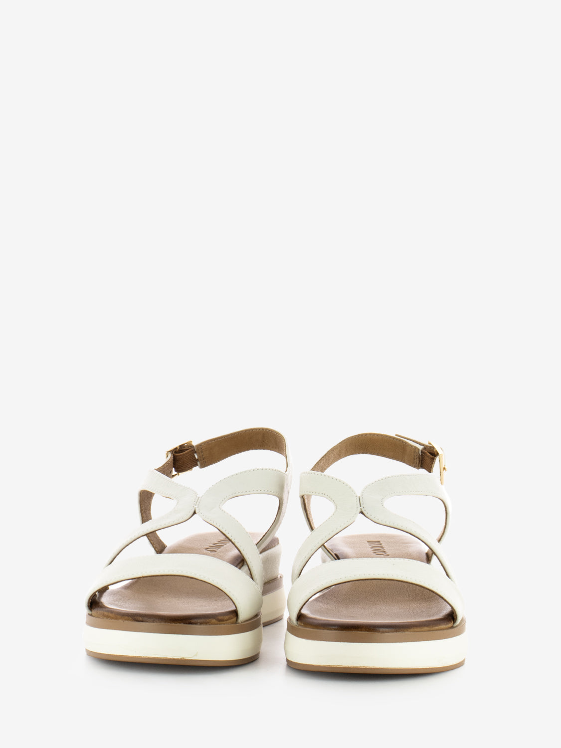 Sandali in pelle con zeppa crema