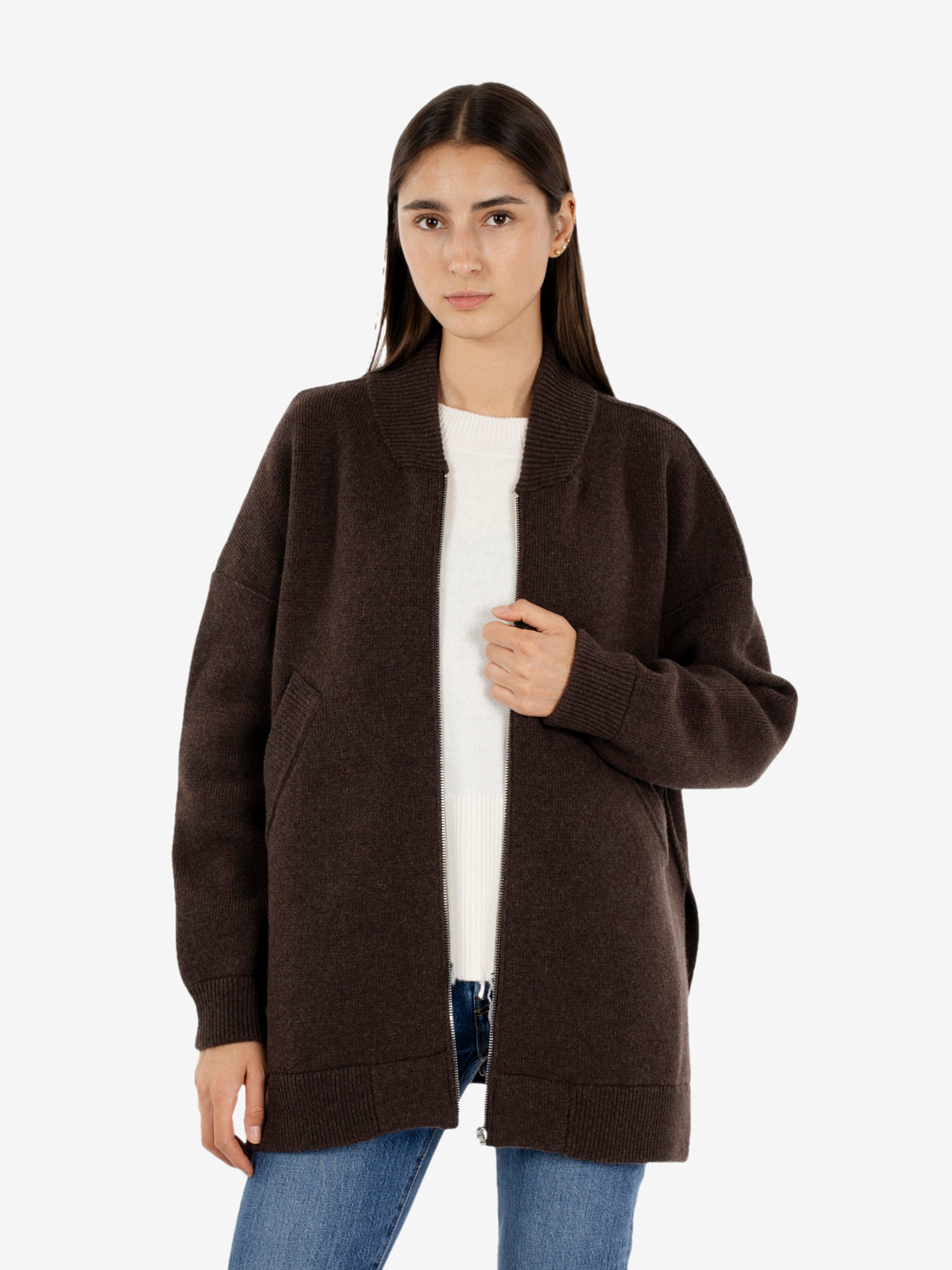 Bomber in maglia caffè