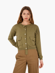 JEI O' - Cardigan con tasche frontali verde militare