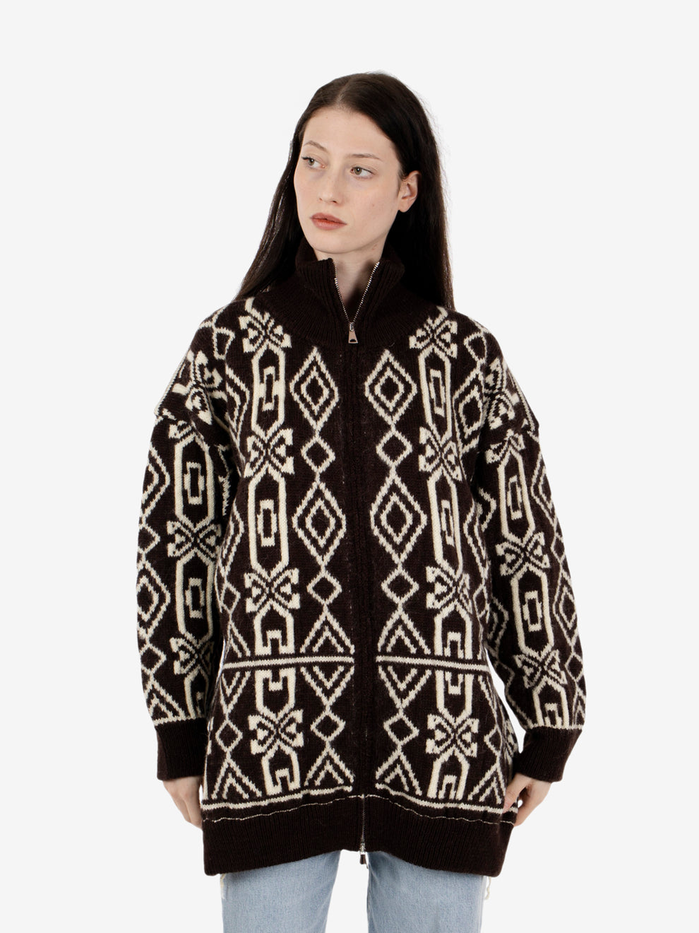 Cardigan con zip fantasia caffè